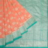 Coral Pink Tussar Saree With Banarasi Weaving