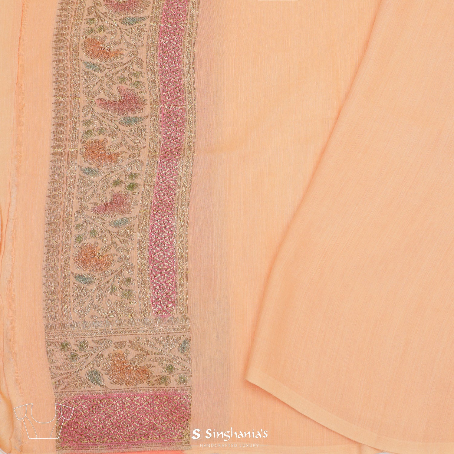 Peach Orange Tussar Saree With Banarasi Weaving