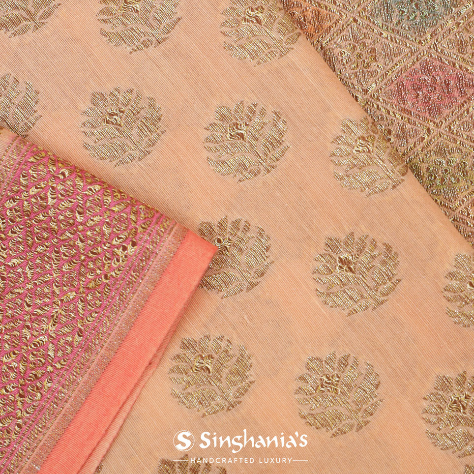 Peach Orange Tussar Saree With Banarasi Weaving