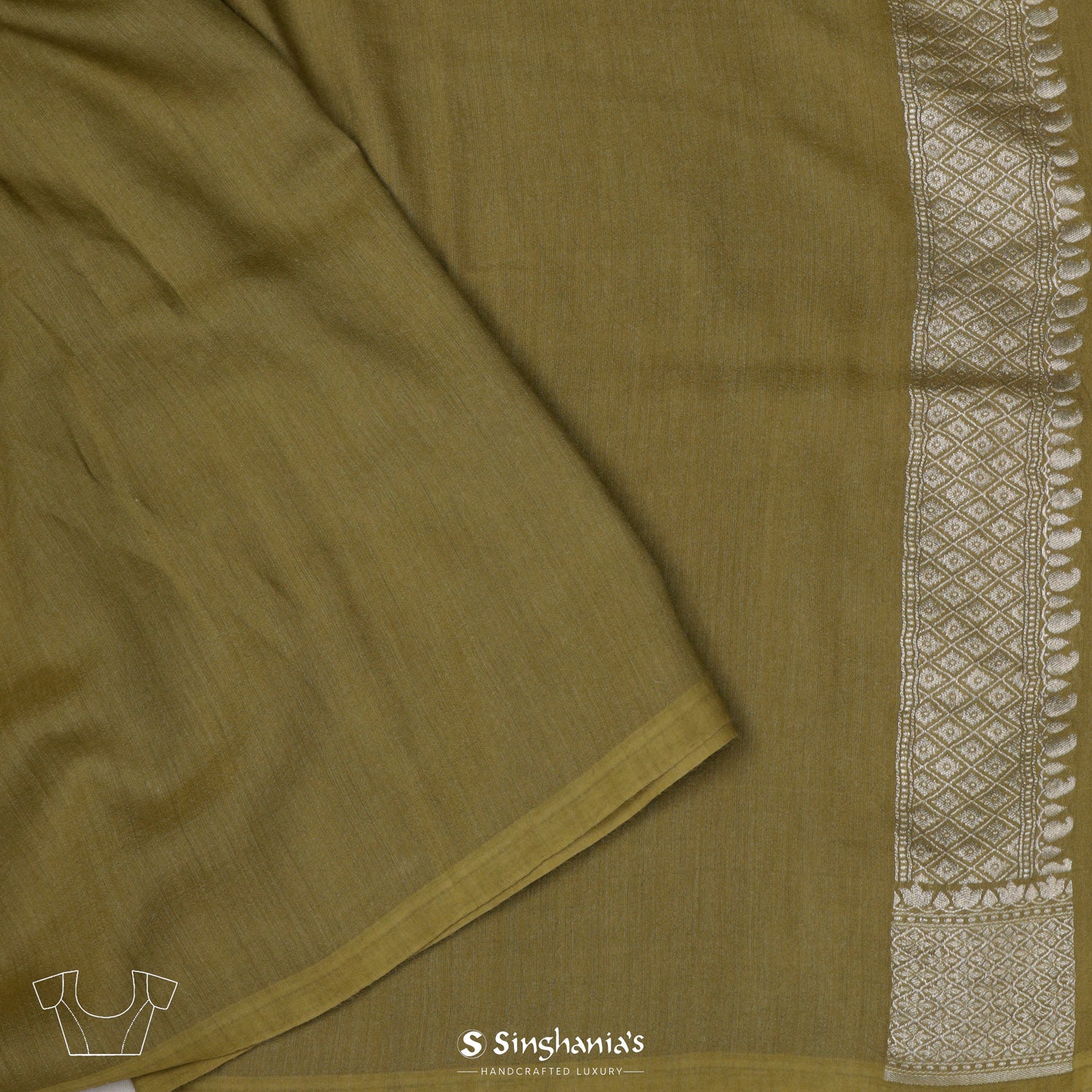 Old Moss Greentussar Saree With Banarasi Weaving