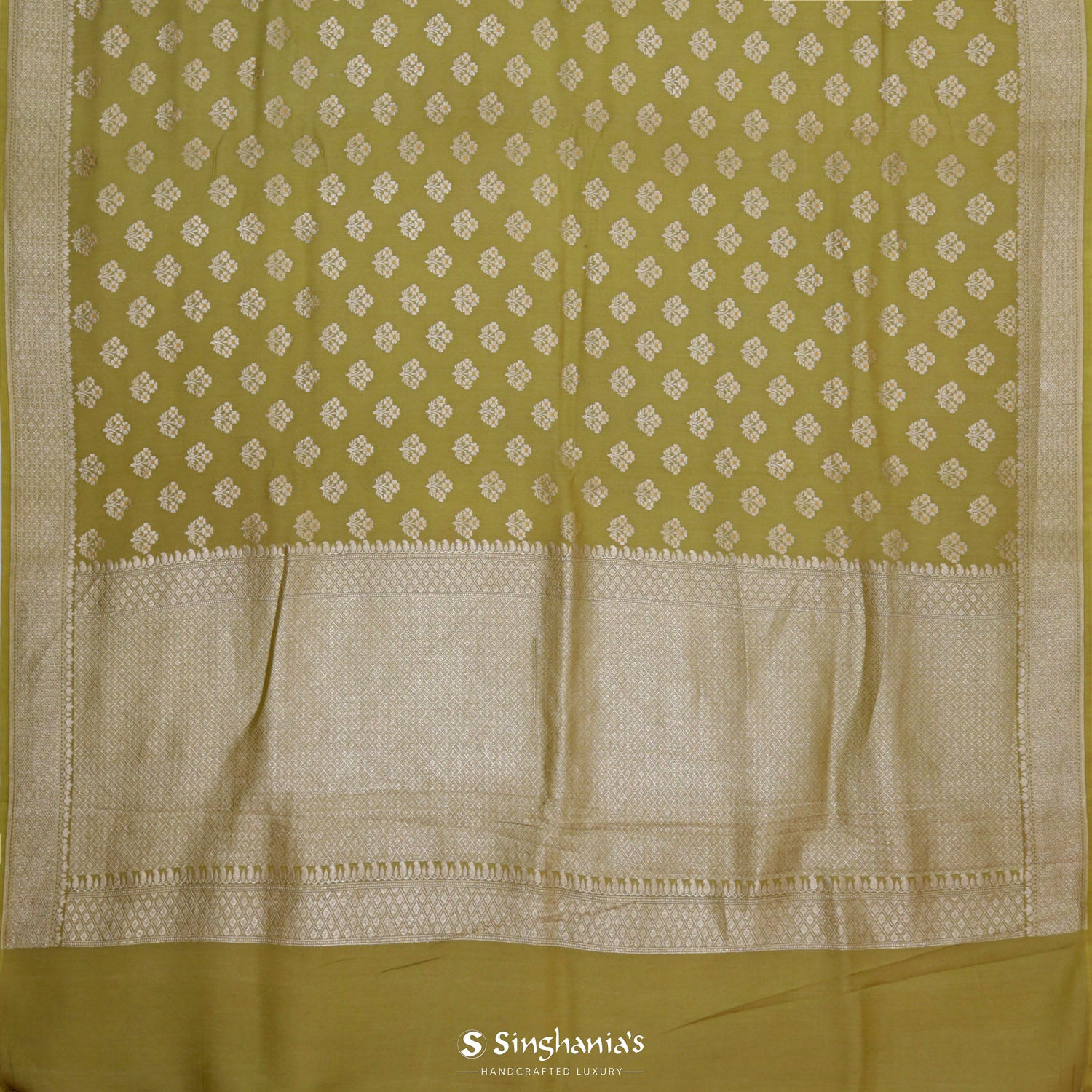 Old Moss Greentussar Saree With Banarasi Weaving