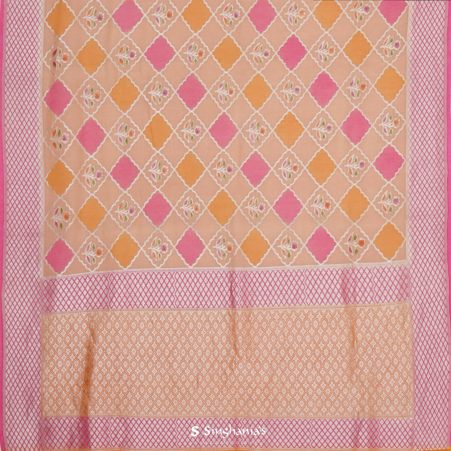 Pastel Cream Multicolour Tussar Saree With Banarasi Weaving