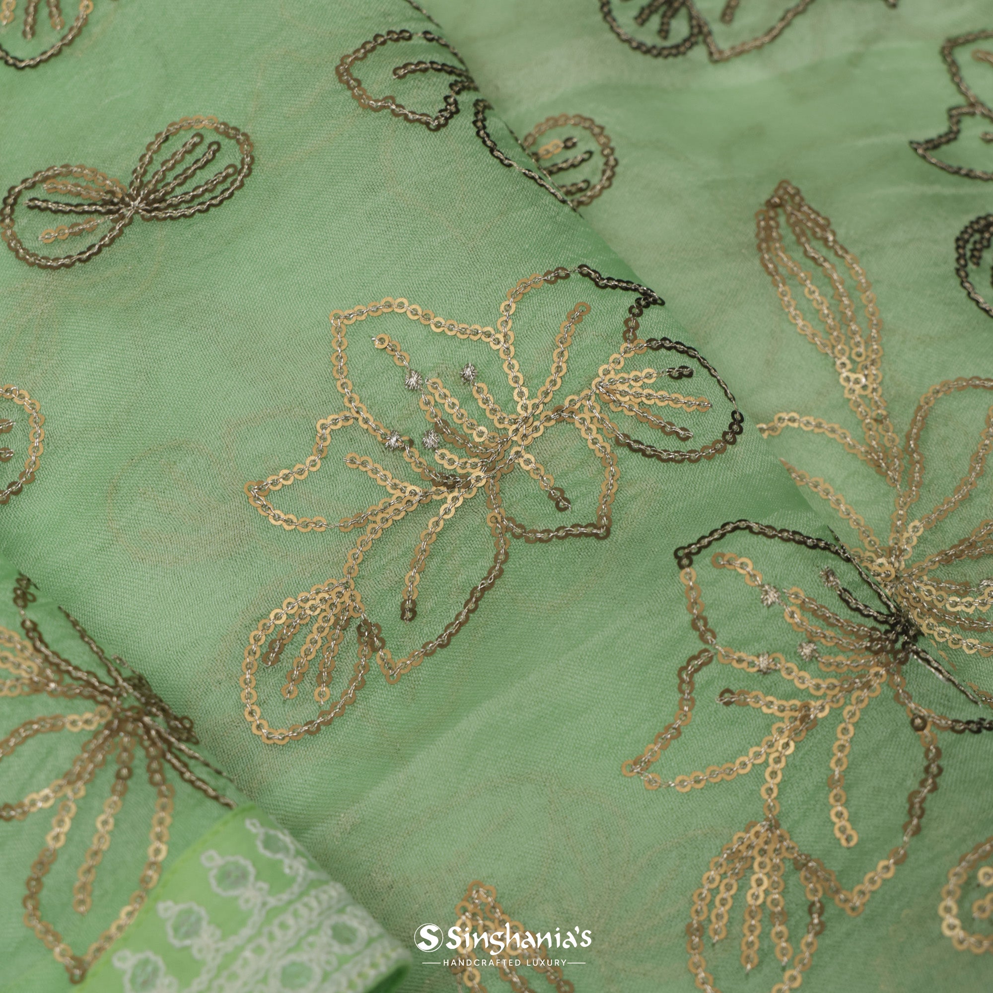 Demure Green Organza Saree With Embroidery