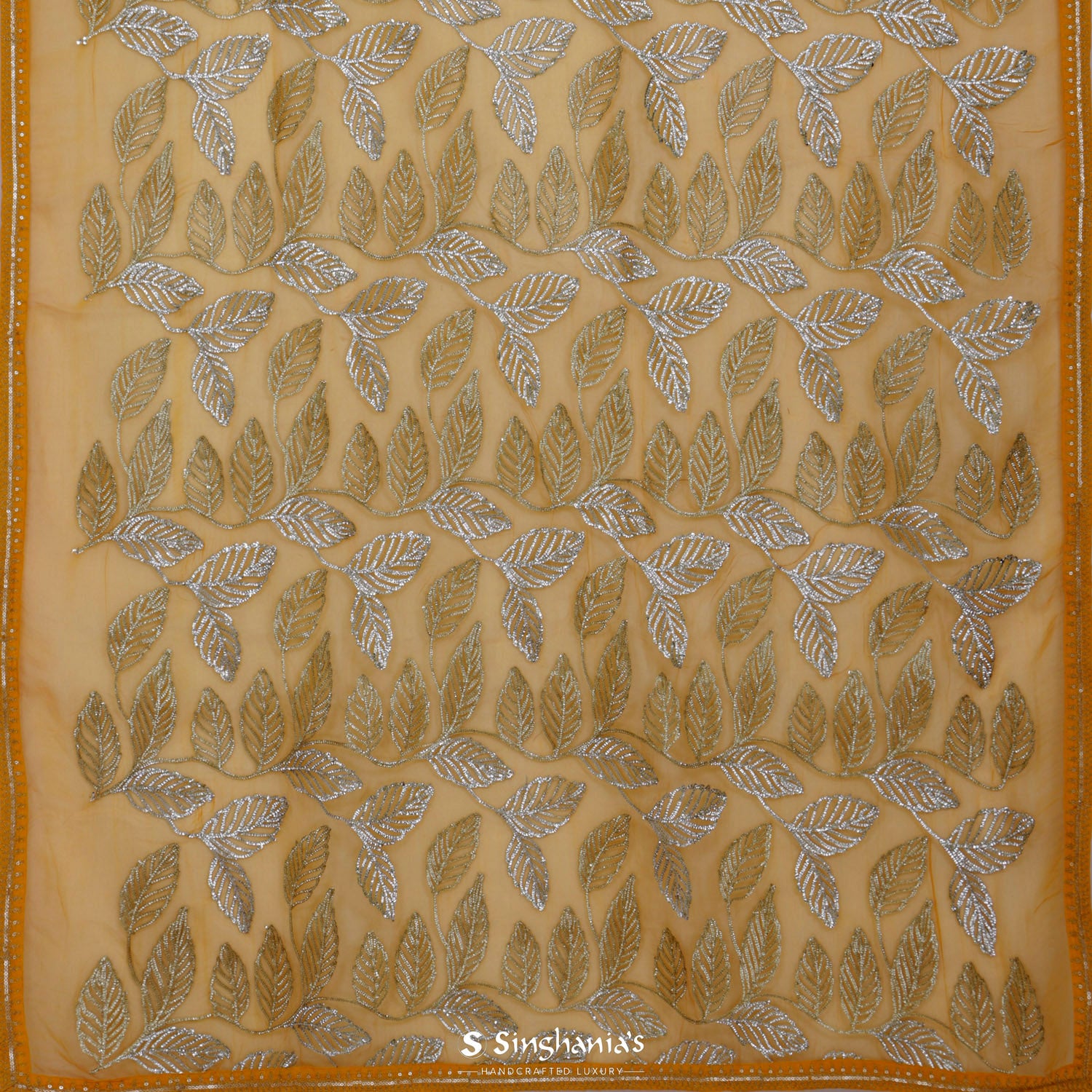 Hunyadi Yellow Printed Organza Saree With Floral Pattern