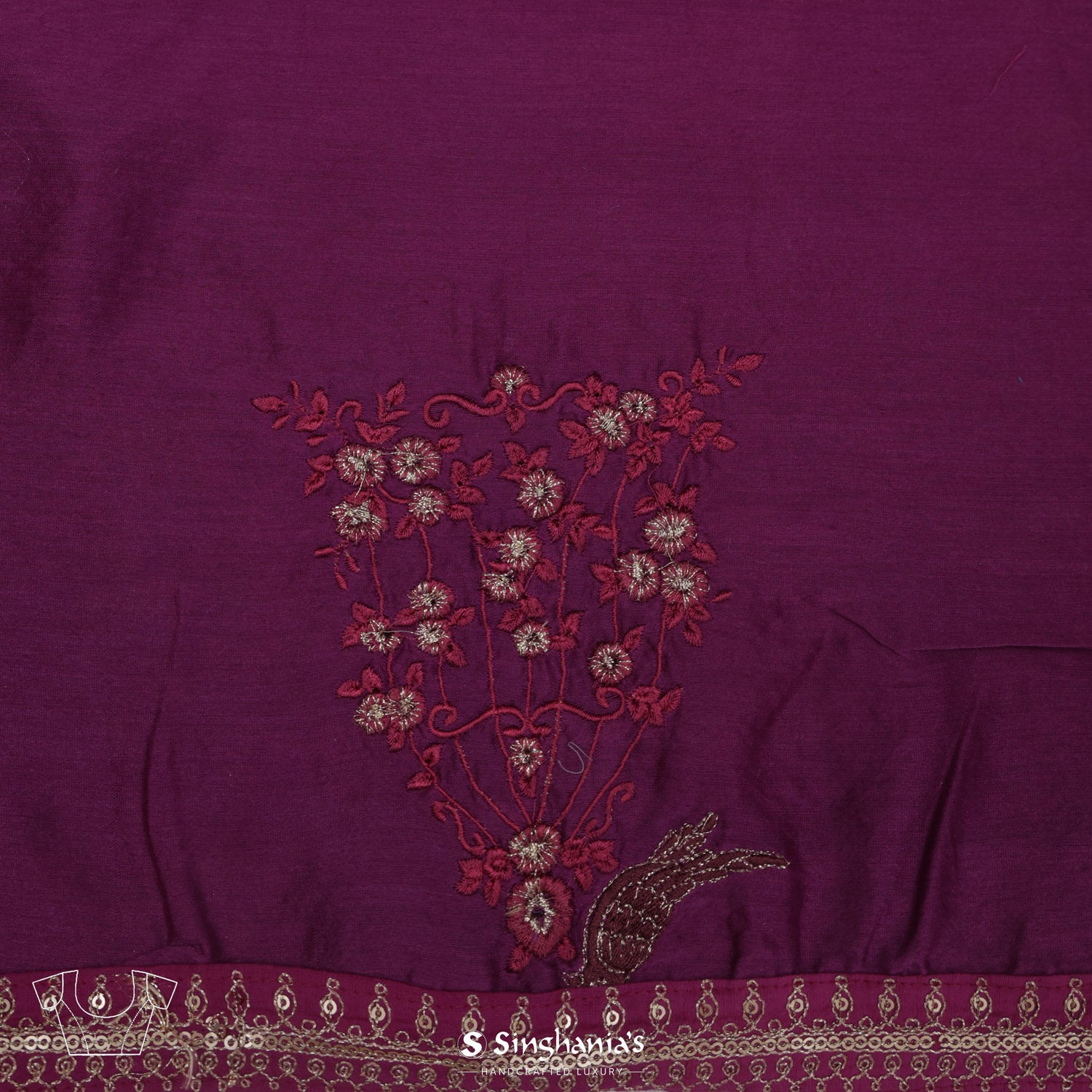 Deep Pink Printed Organza Saree With Floral Pattern