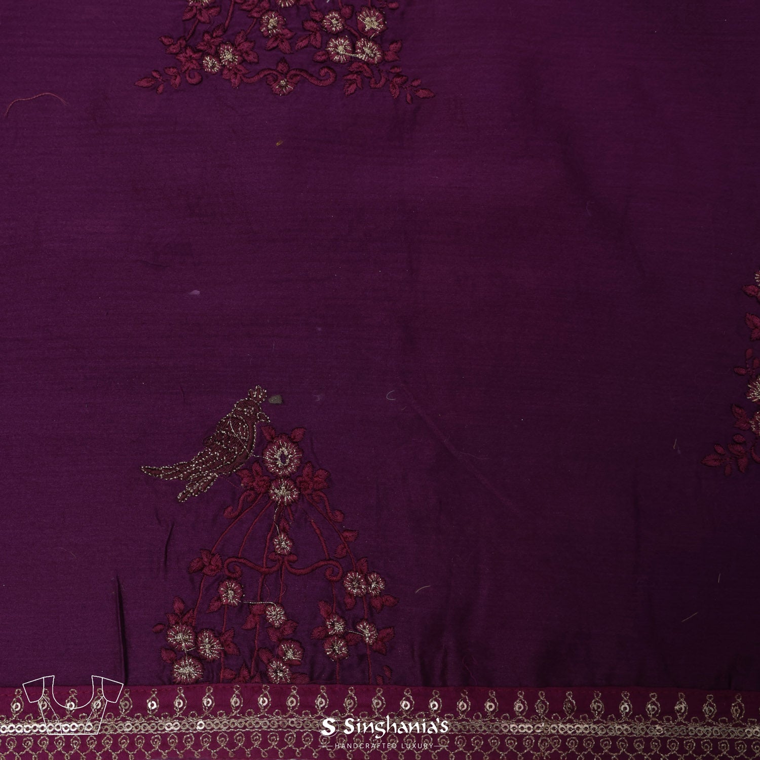 Lilac Purple Printed Organza Saree With Floral Buttis