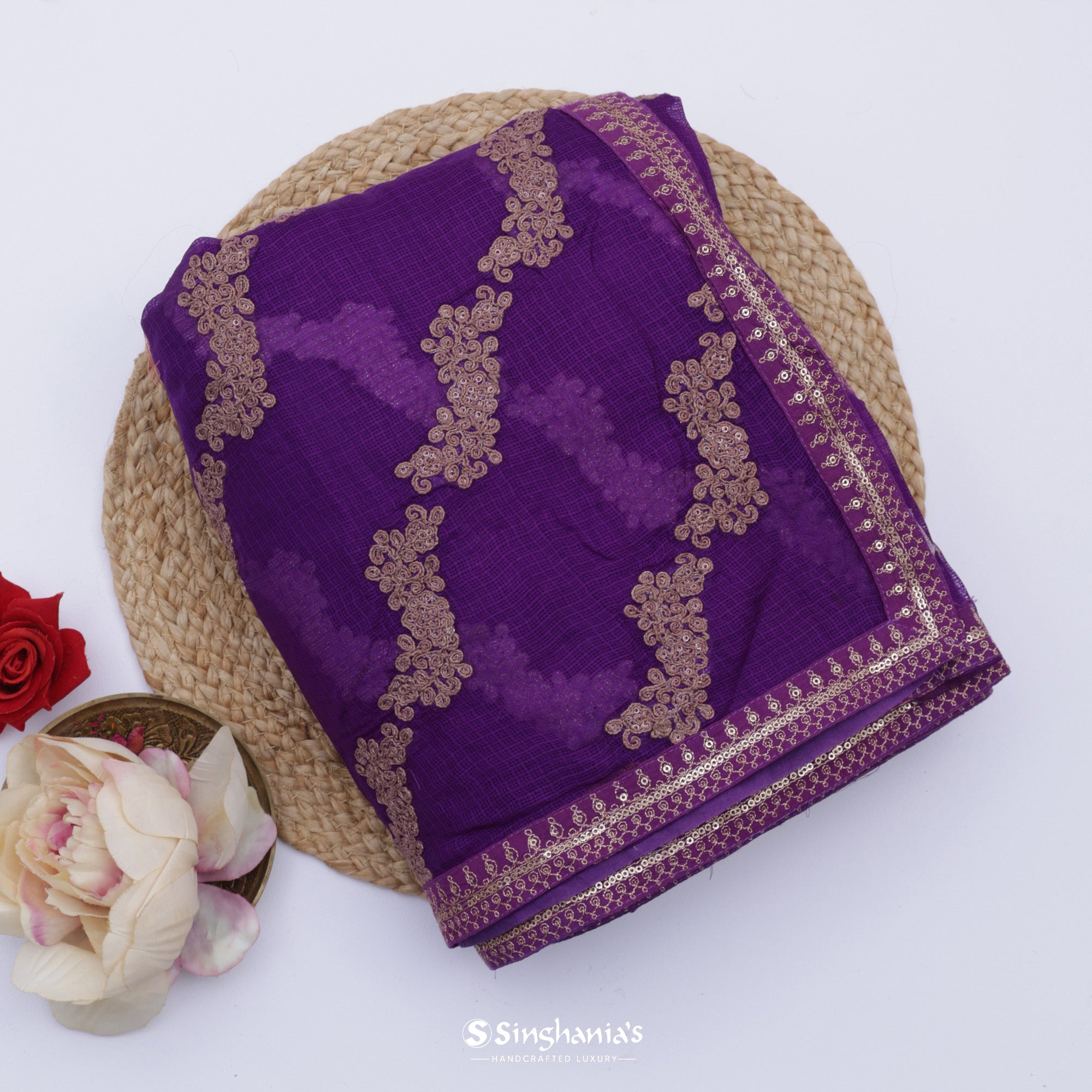 Luxury Purple Kota Silk Saree With Zari Embroidery