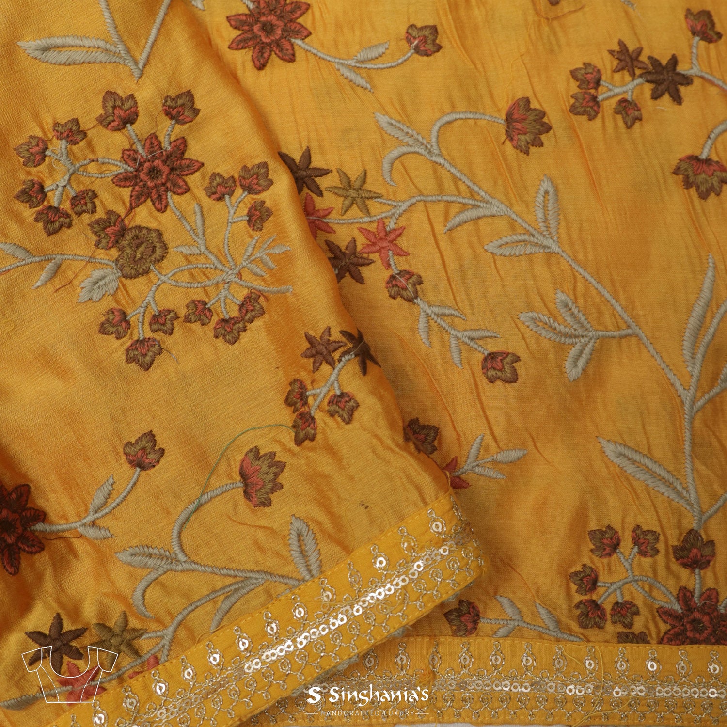 Munsell Yellow Kota Silk Saree With Floral Sequin Embroidery