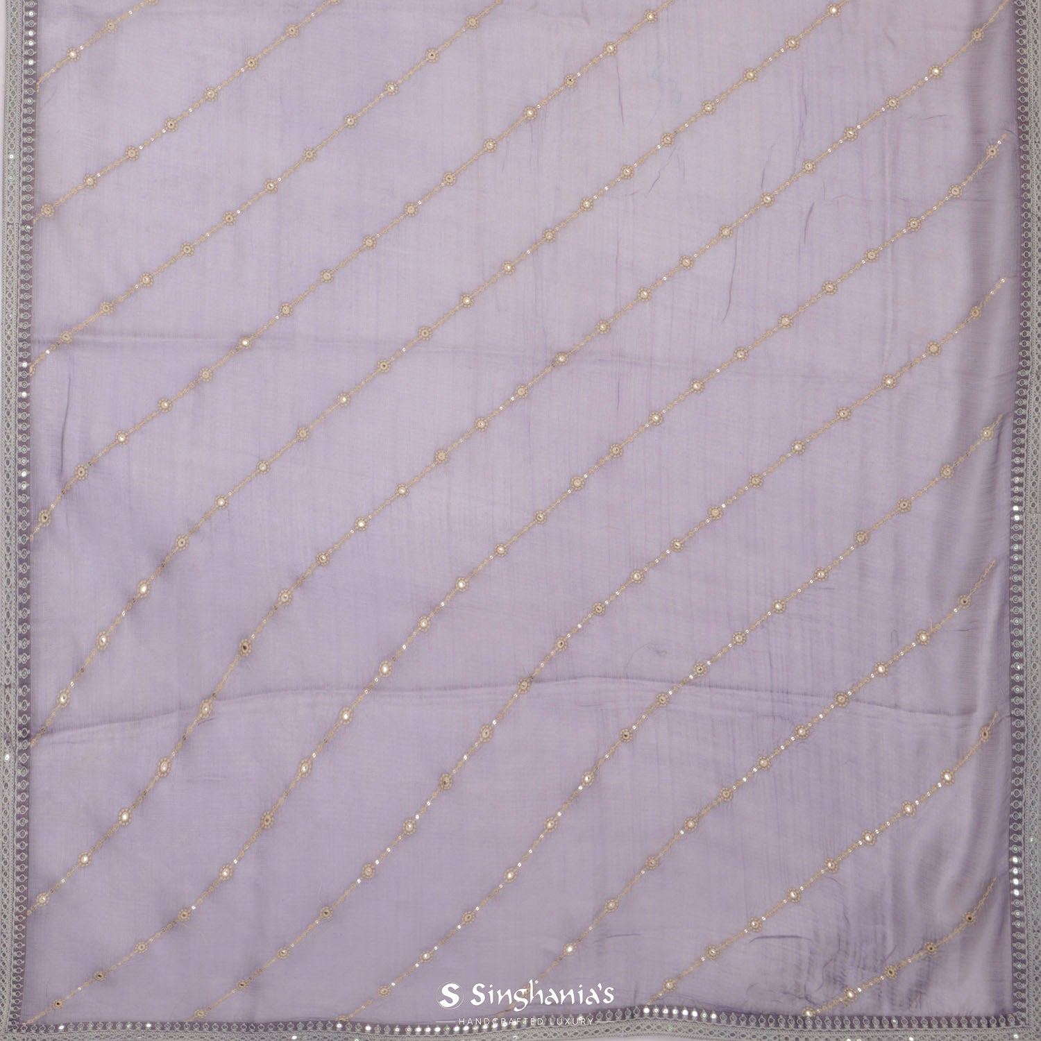 Lavender Gray Kota Silk Saree With Thread Embroidery