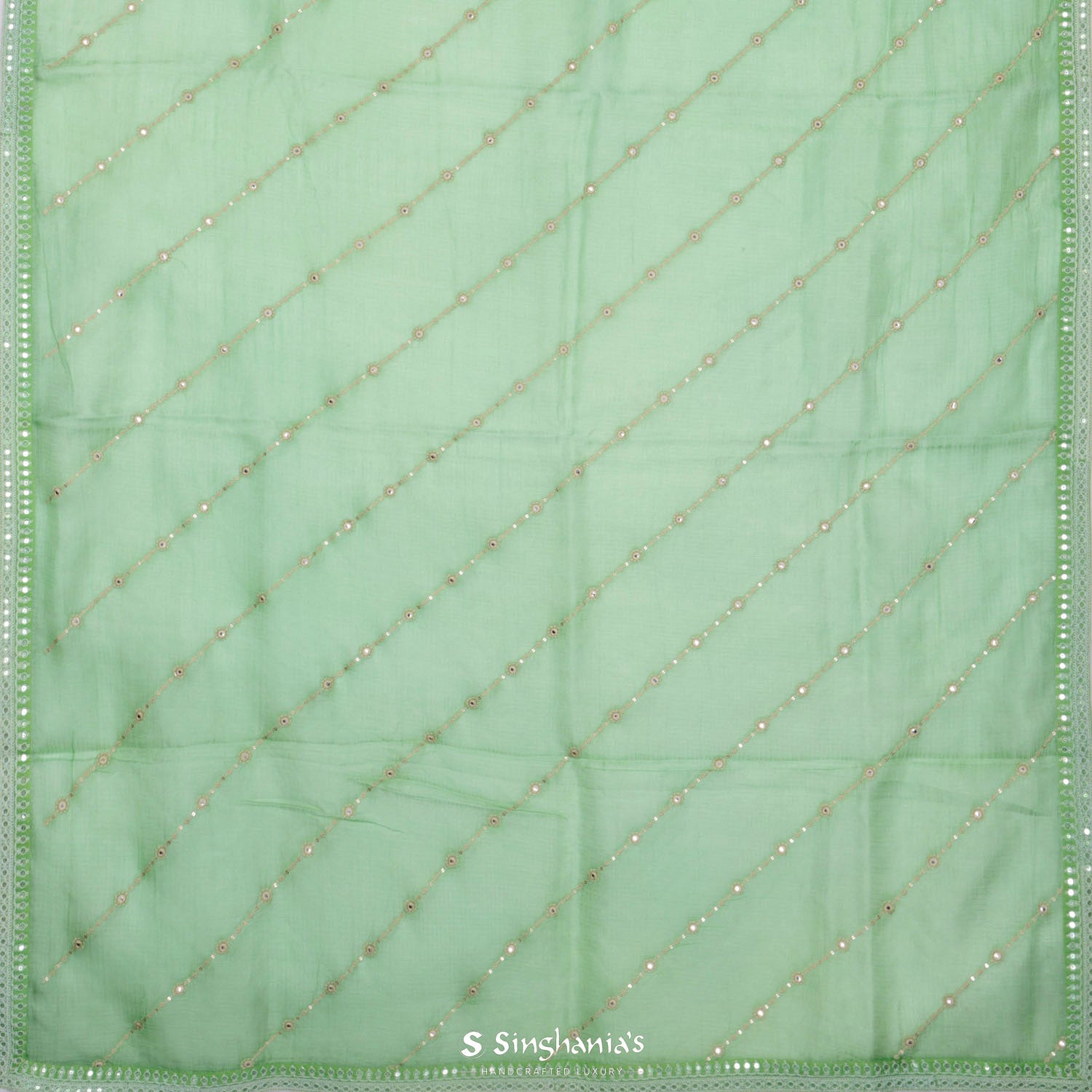 Pistachio Green Kota Silk Saree With Thread Embroidery