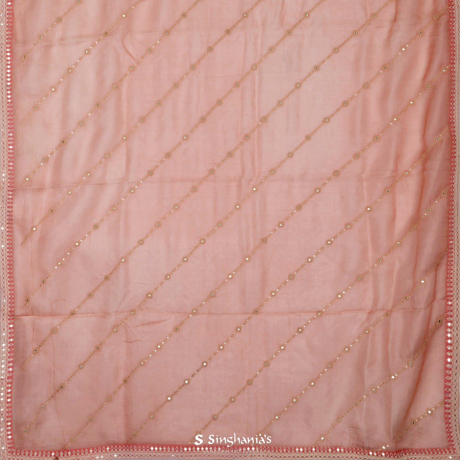 Pastel Peach Kota Silk Saree With Thread Embroidery