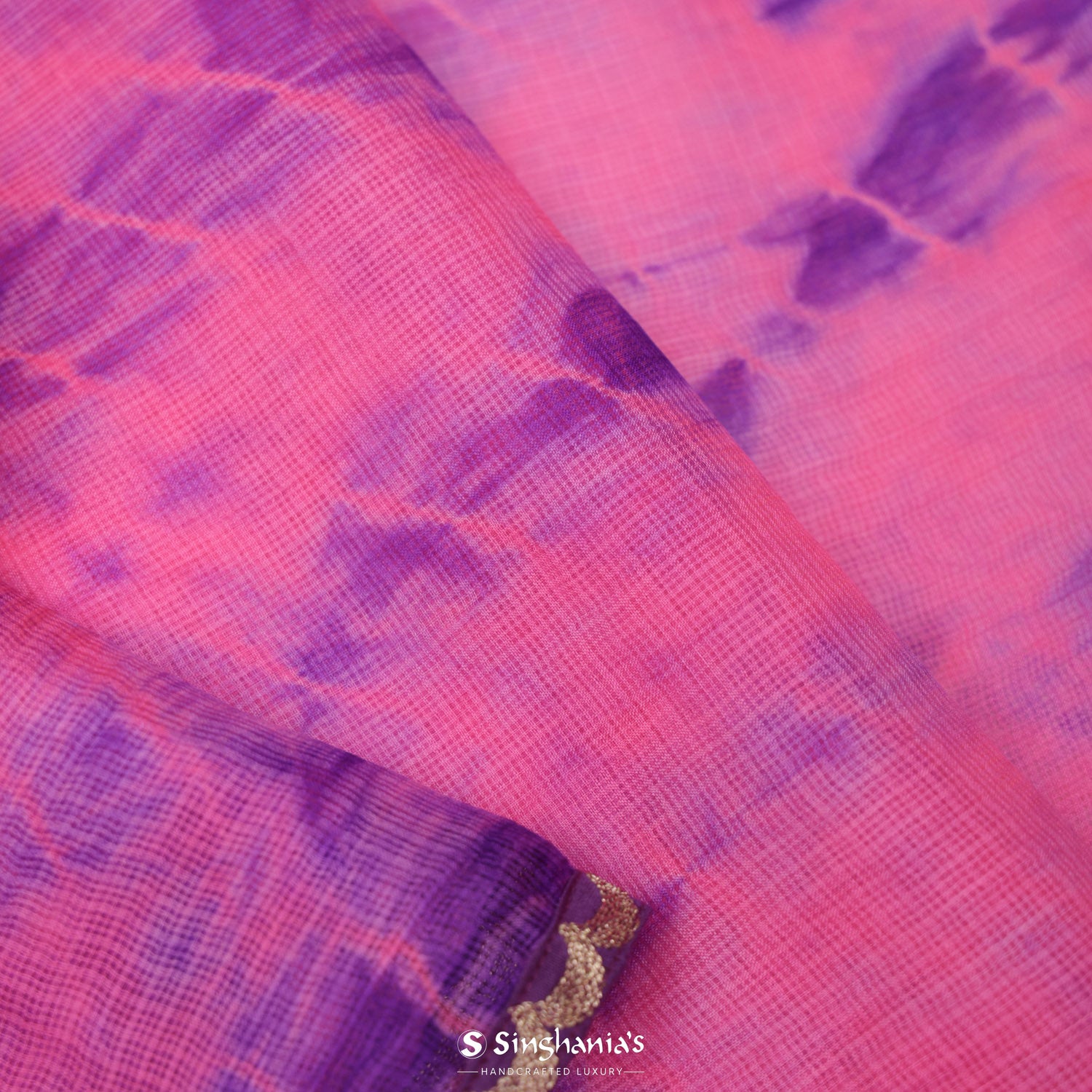 Blush Pink Kota Silk Saree With Shibori Print
