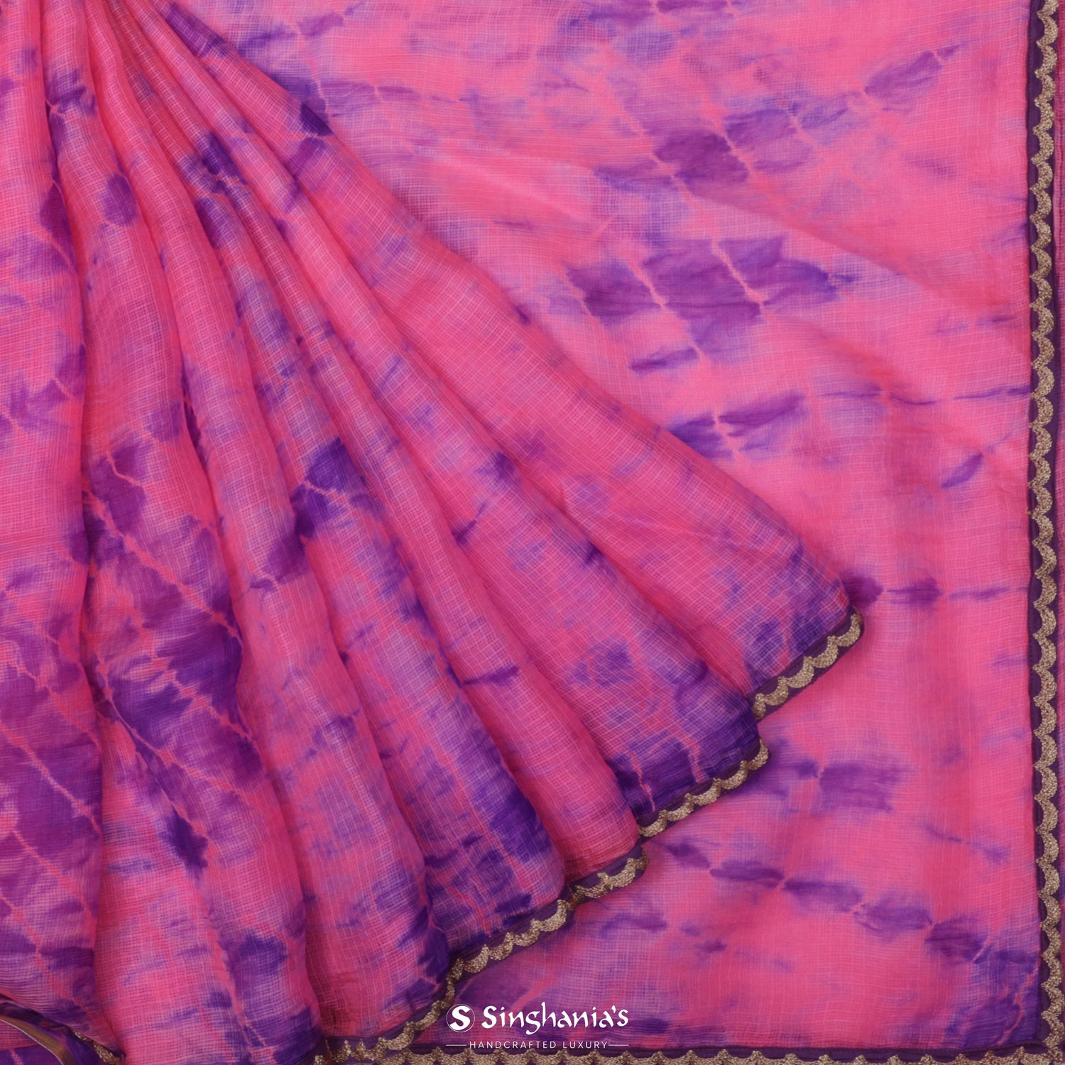 Blush Pink Kota Silk Saree With Shibori Print