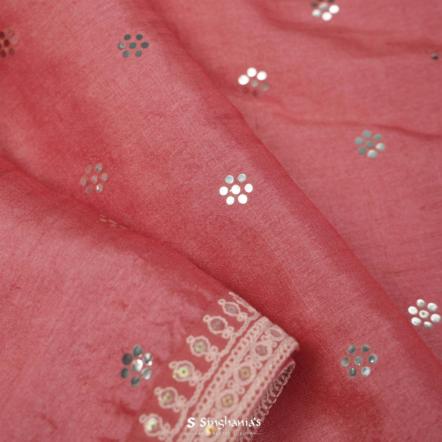 Tulip Pink Tussar Silk Saree With Floral Butti Mukaish Work