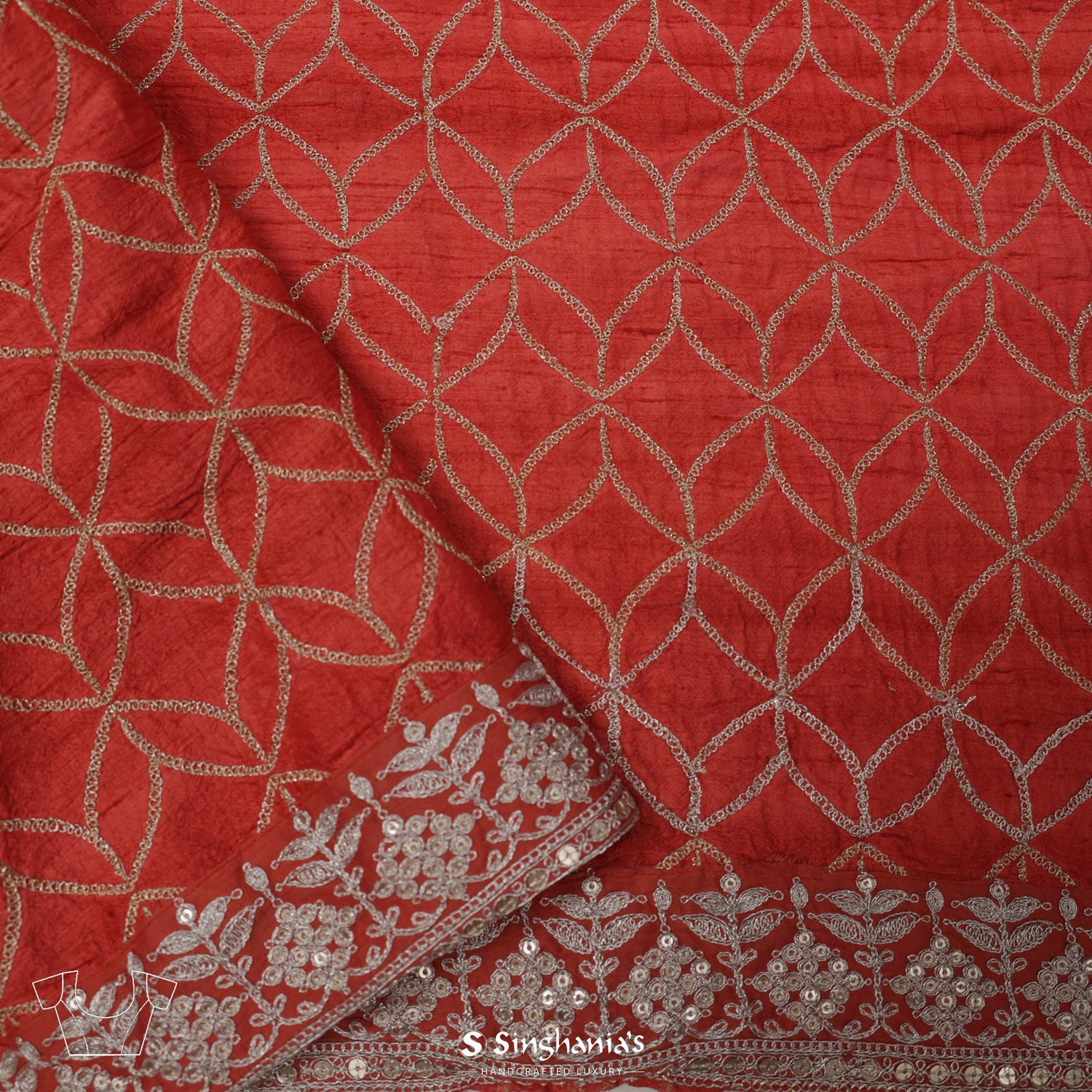 Outrageous Orange Printed Dupion Silk Saree With Floral Pattern