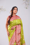 Pear Green Banarasi Silk Saree With Contrast Border