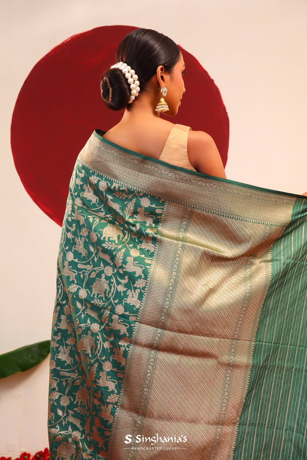 Hunter Green Shikaargah Banarasi Silk Saree