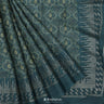 Aegean Blue Tussar Silk Saree With Printed Floral Brocade Design