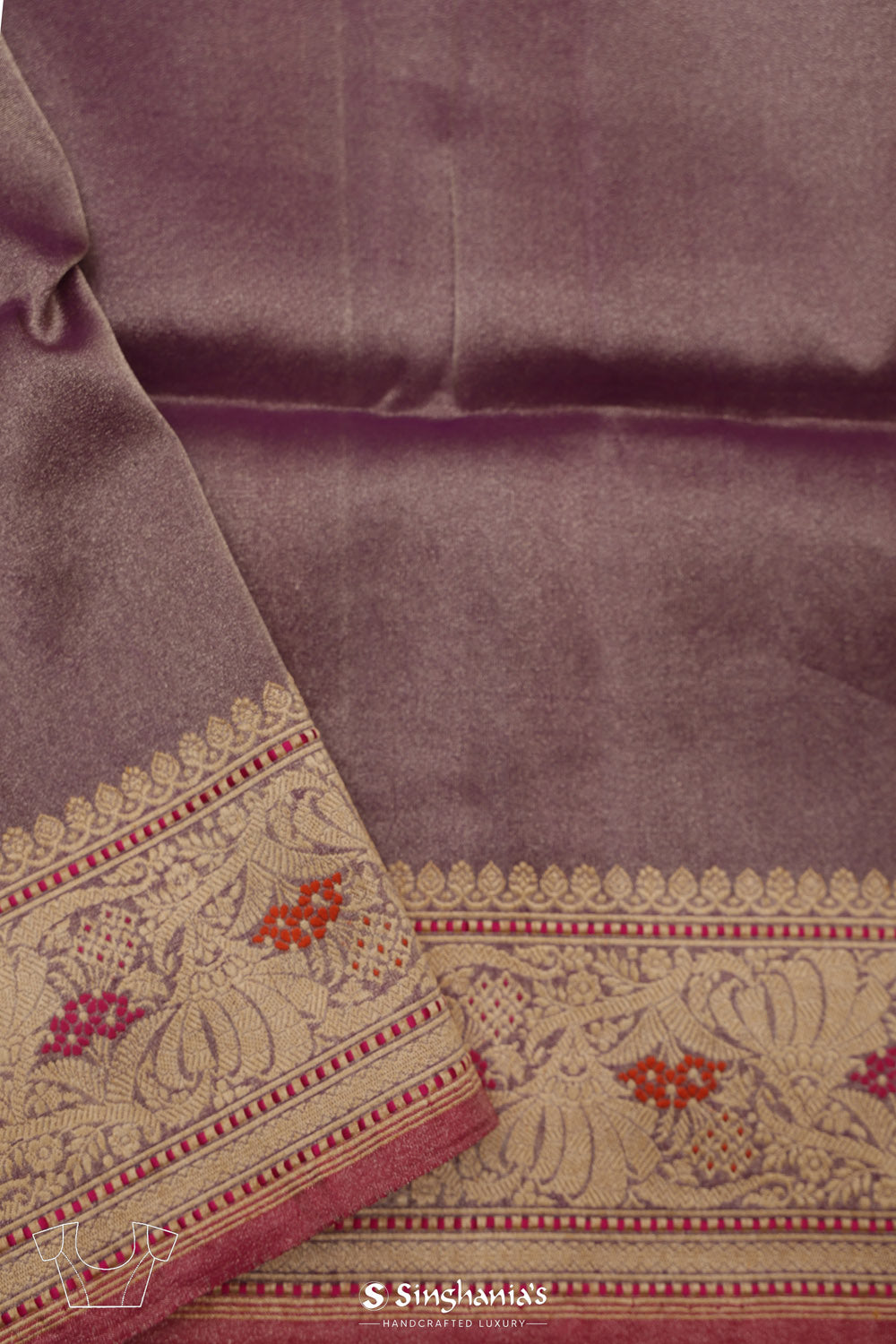 Regalia Purple Banarasi Silk Saree With Floral-Peacock Motifs