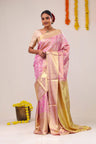 French Pink Floral Kanjivaram Silk Saree