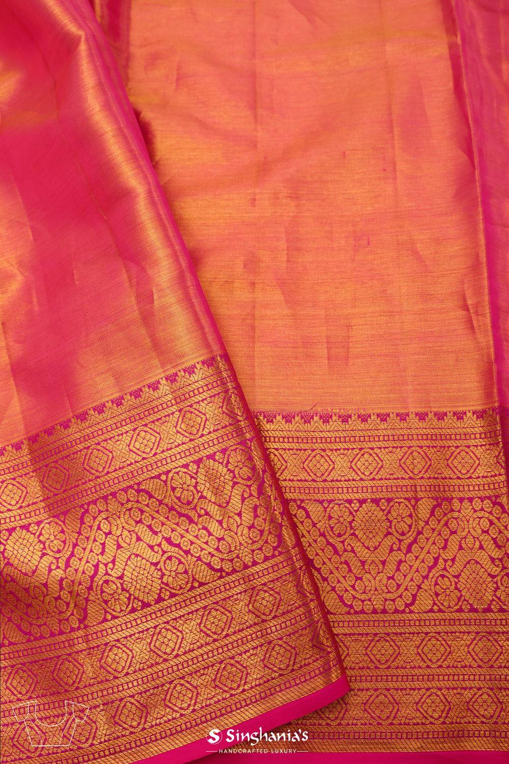 Golden Orange Tissue Kanjivaram Saree With Floral Jaal Weaving