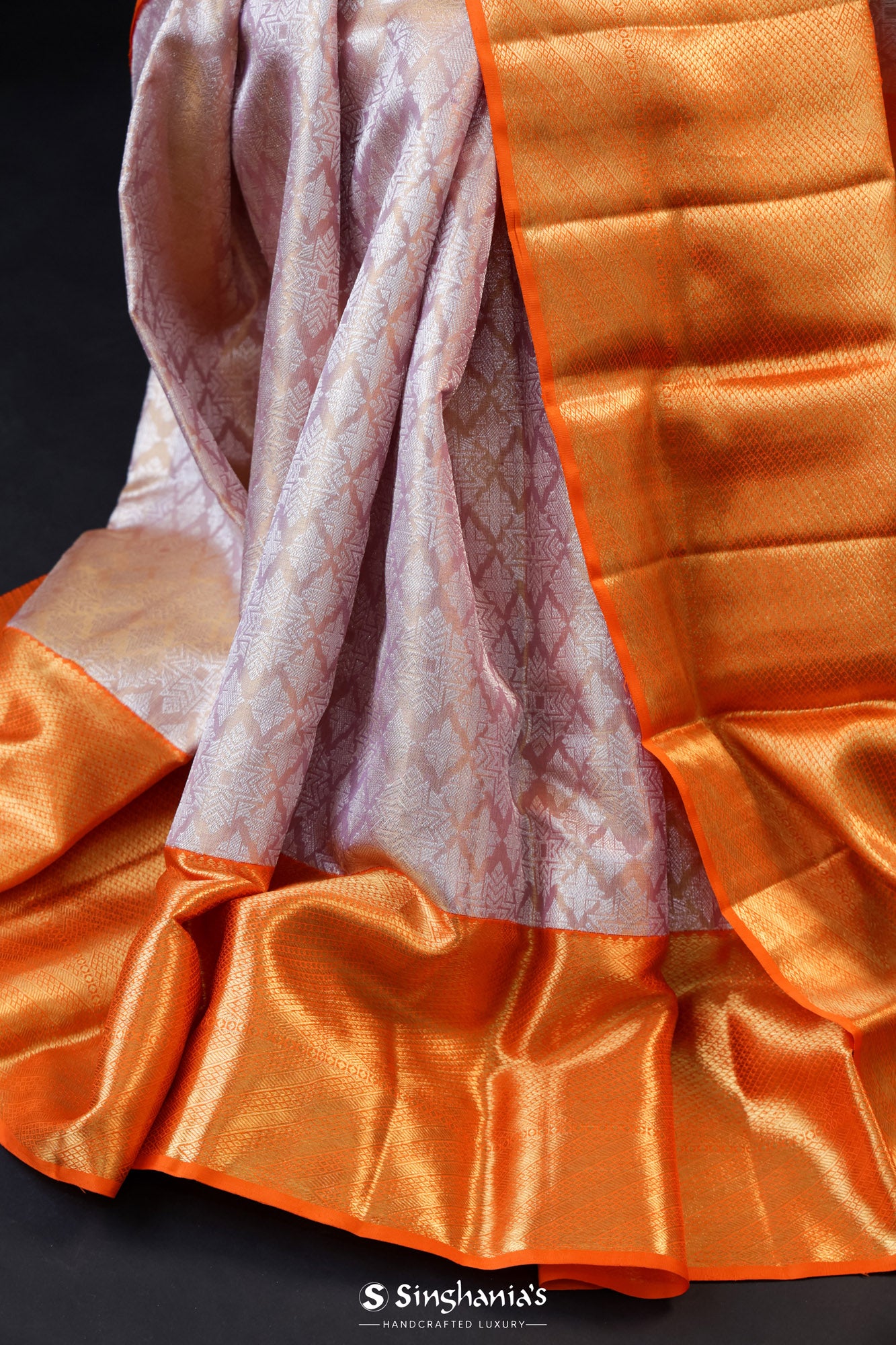 Pastel Peach Tissue Kanjivaram Silk Saree With Contrast Border