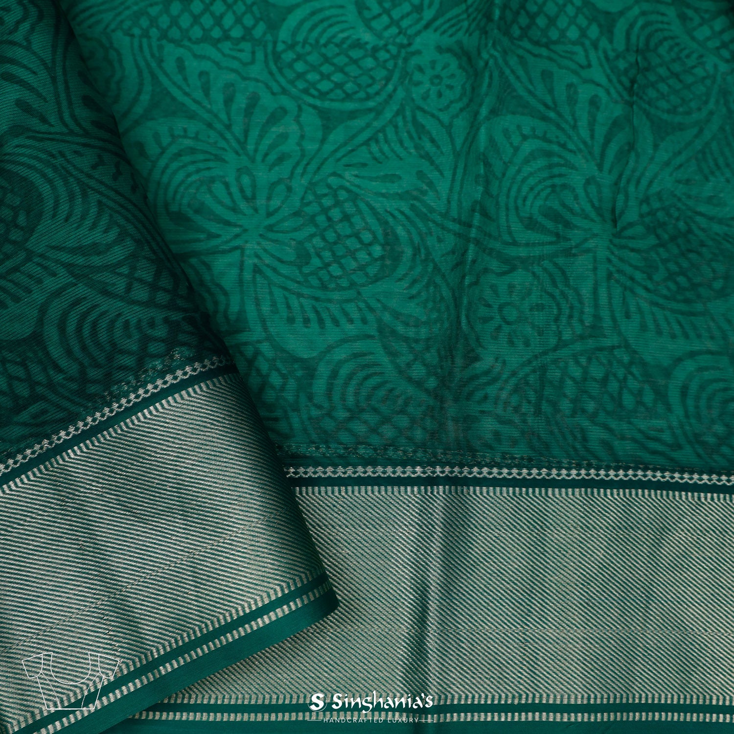 Teal Green Printed Maheshwari Saree With Geometrical Pattern