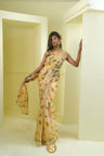 Light Orange Printed Organza Designer Saree With Leaf Pattern