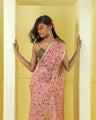 Cameo Pink Printed Organza Designer Saree With Floral Pattern