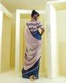 Medium Sapphire Satin Printed Saree With Abstract Pattern