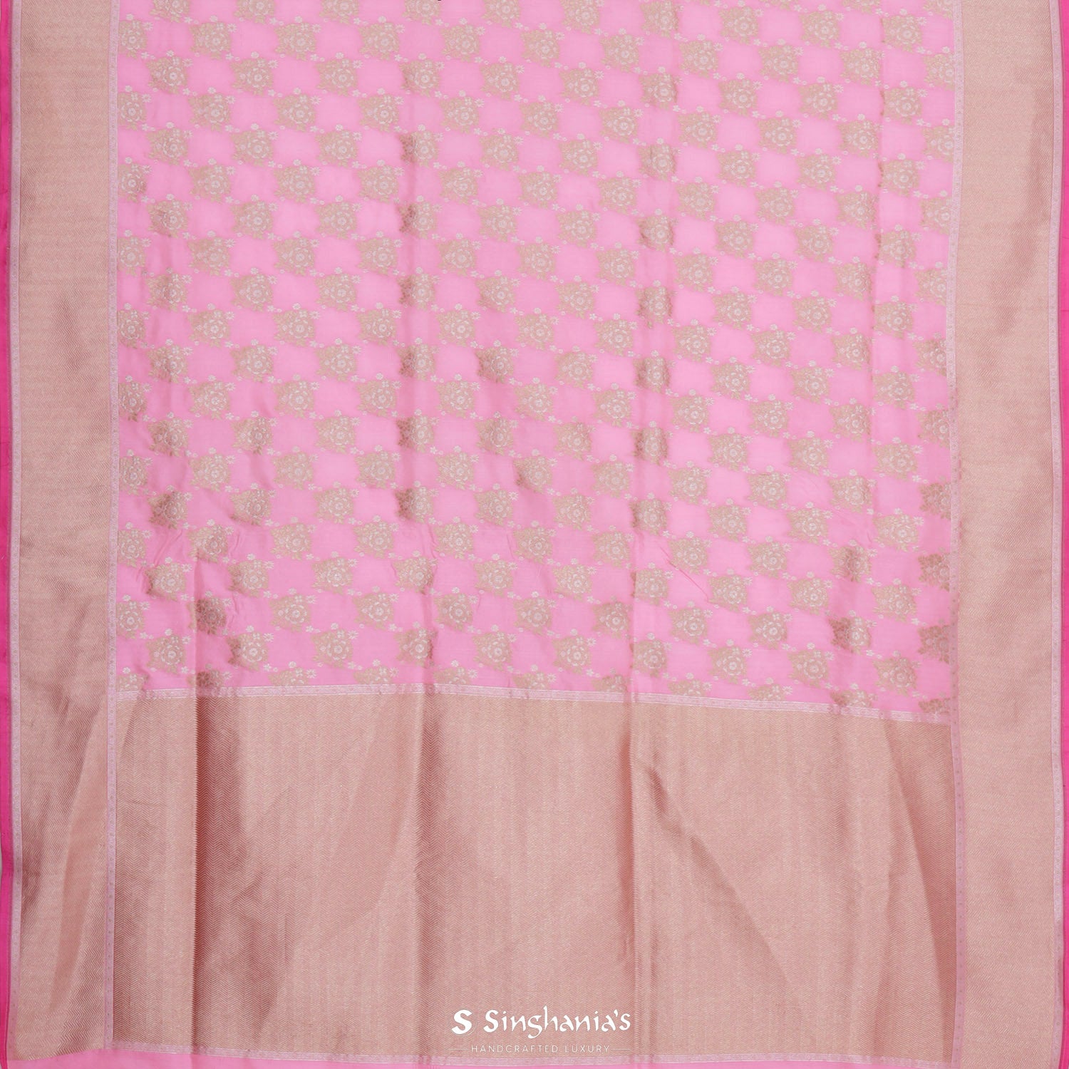 Carnation Pink Banarasi Saree With Meenakari Zari Weaving