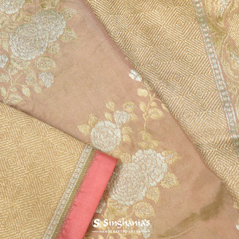 Fortune Cookie Brown Banarasi Saree With Floral Jaal Pattern