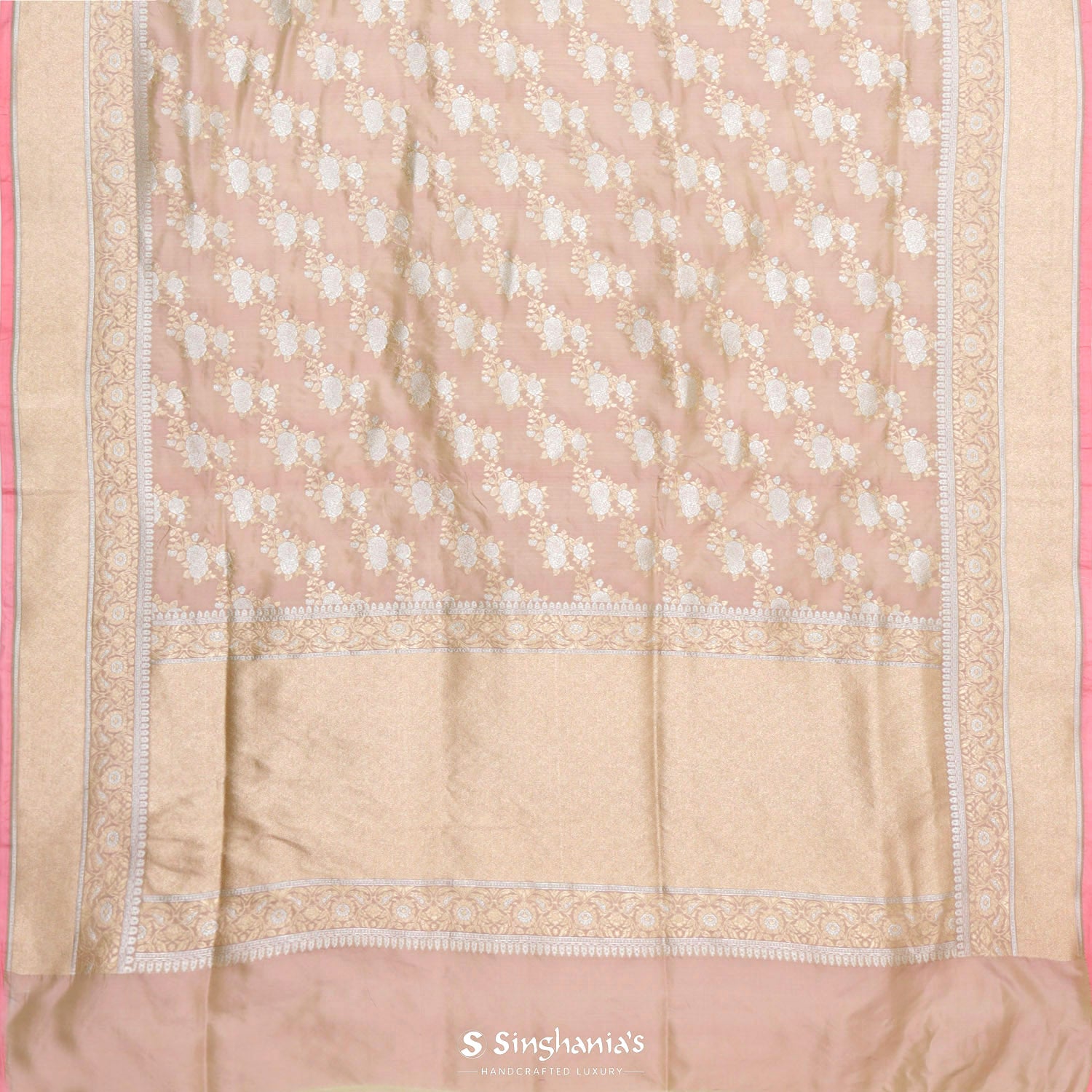 Fortune Cookie Brown Banarasi Saree With Floral Jaal Pattern