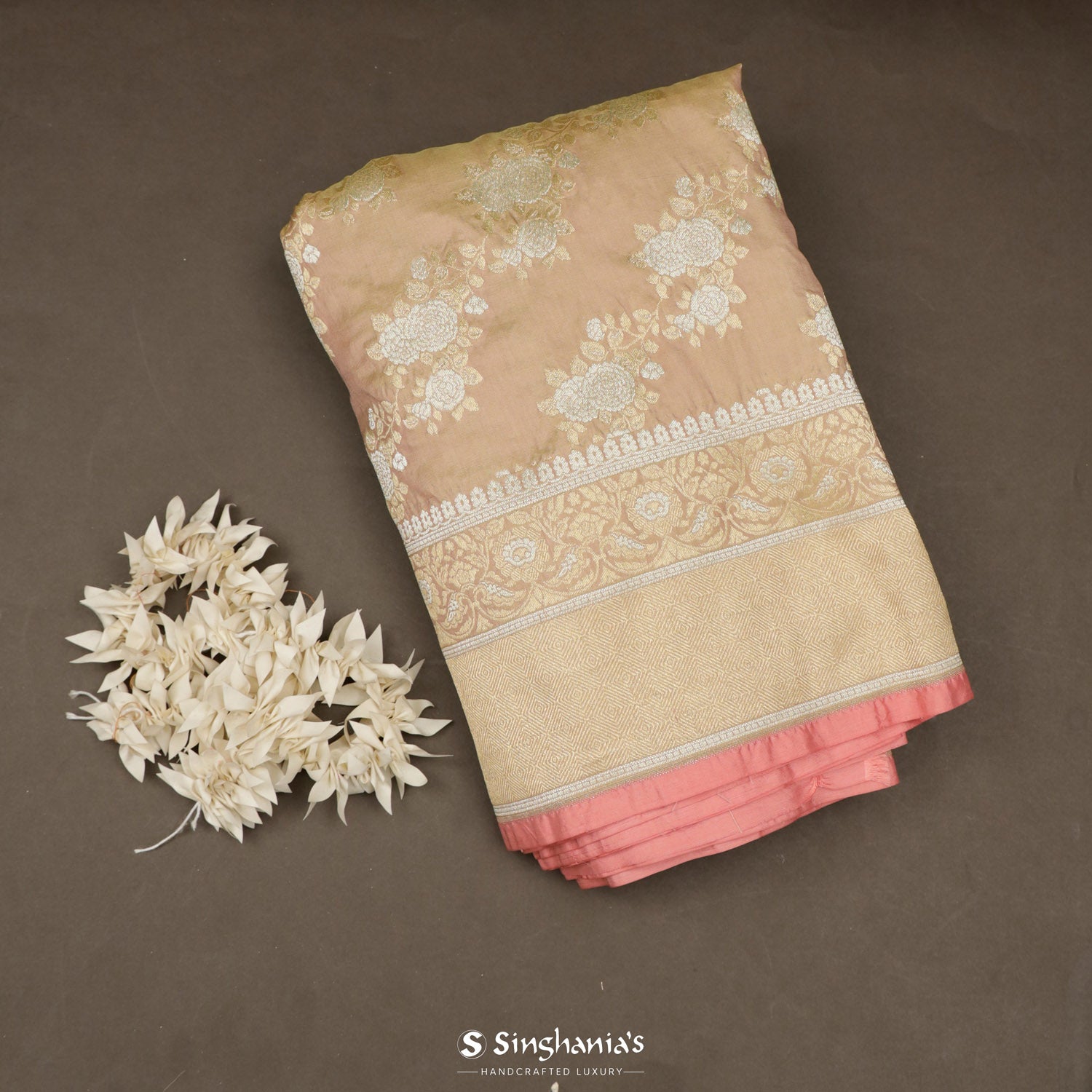 Fortune Cookie Brown Banarasi Saree With Floral Jaal Pattern