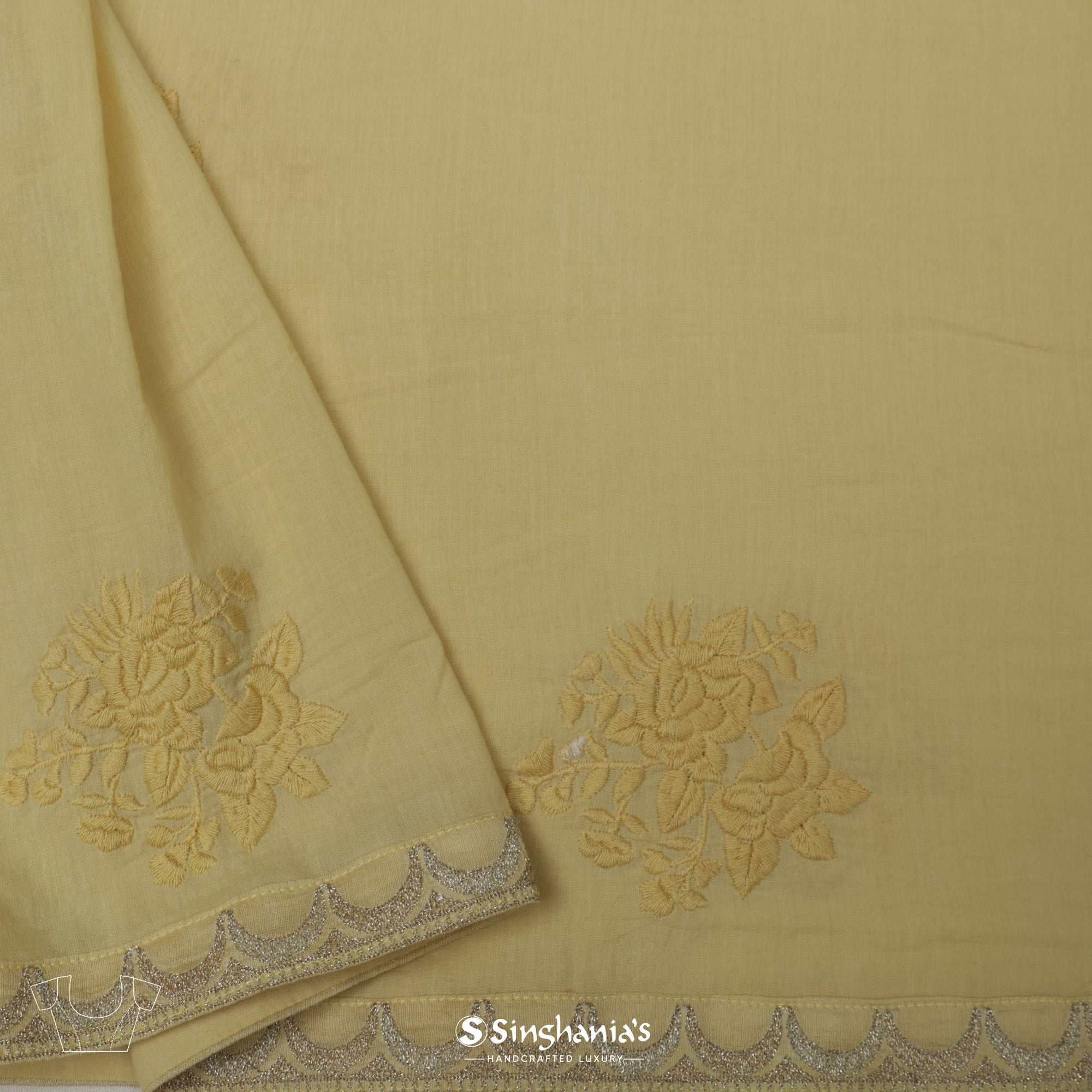 Pale Goldenrod Yellow Organza Saree With Embroidery