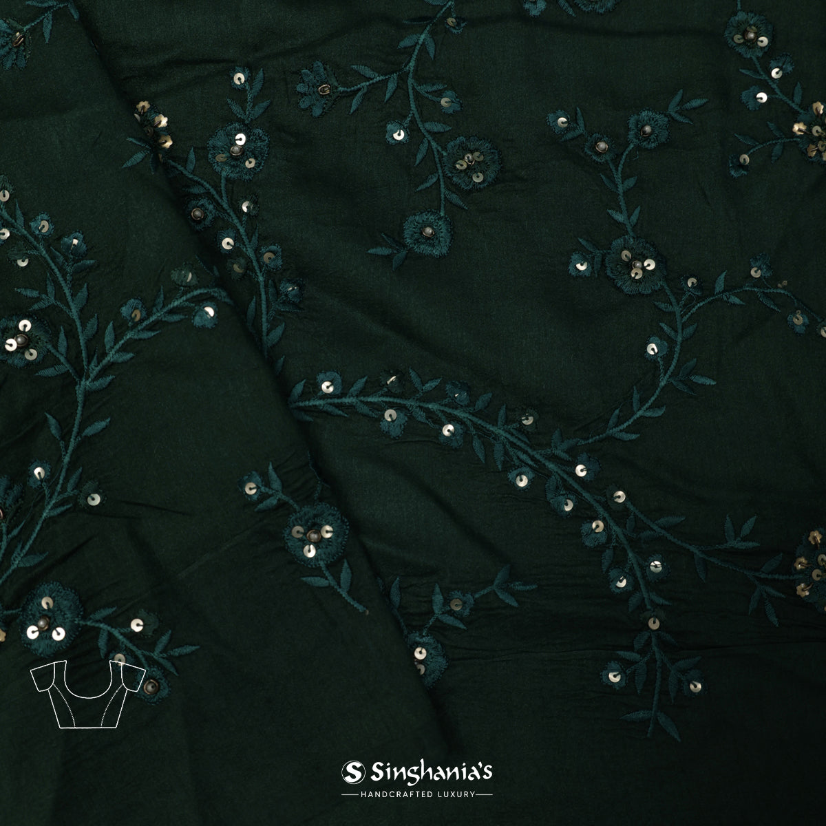 Tiffany Blue Printed Kota Silk Saree With Flora-Fauna Pattern