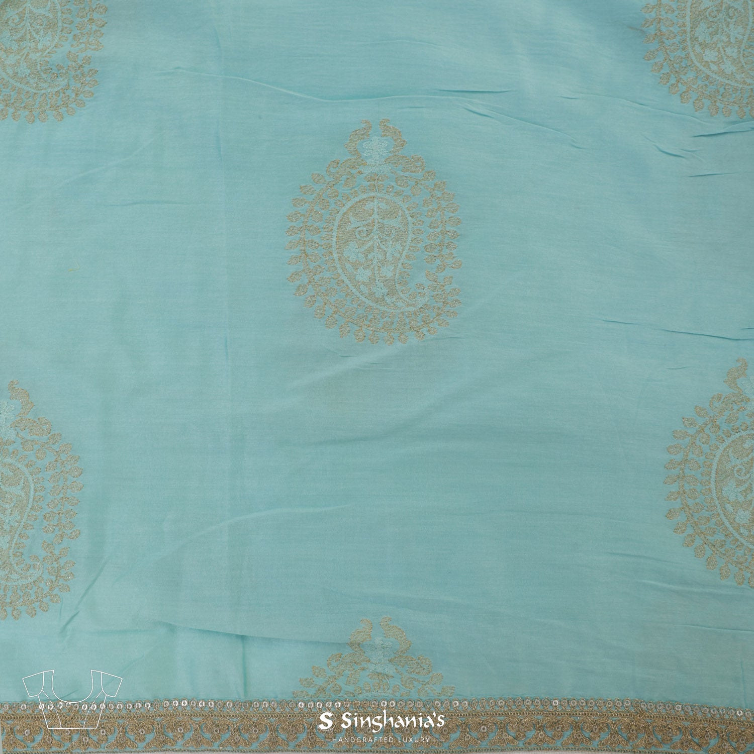 Pale Light Blue Silk Saree With Banarasi Weaving