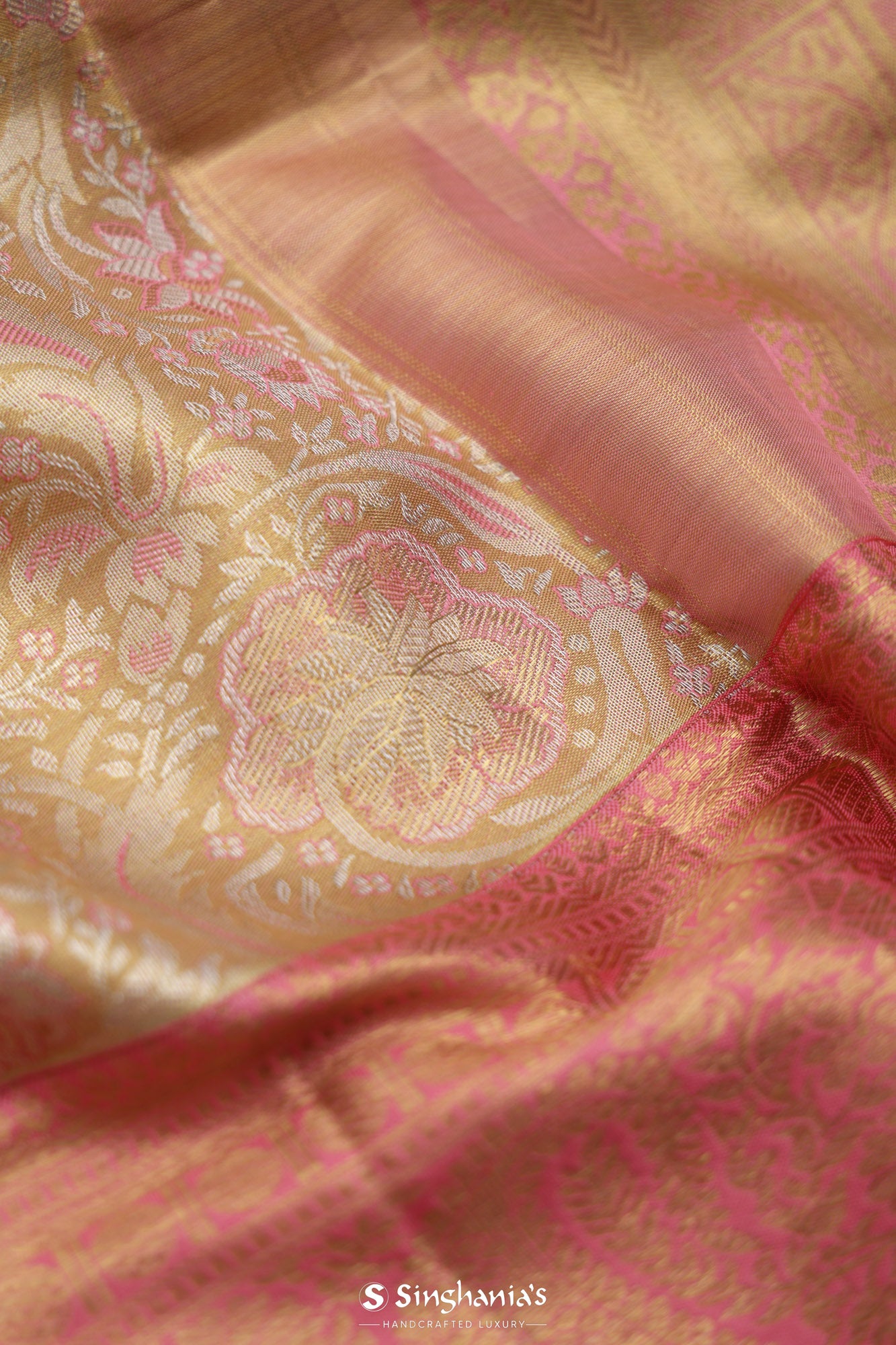 Pale Gold Tissue Kanjivaram Silk Saree With Meenakari Jaal