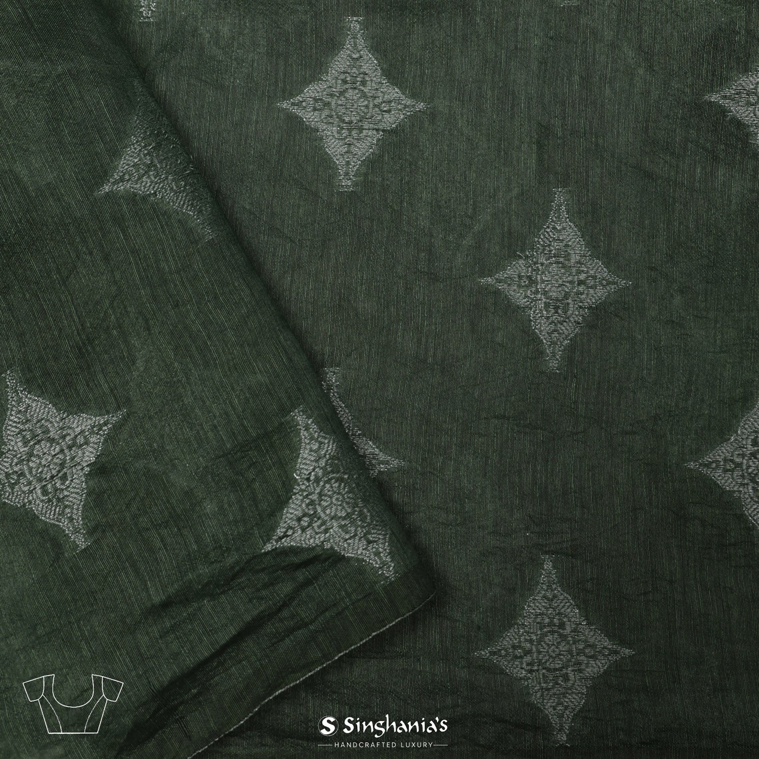 Pantone Artichoke Green Printed Organza Saree With Embroidery