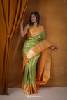 Corn Green Kanjivaram Silk Saree With Floral Jaal Weaving