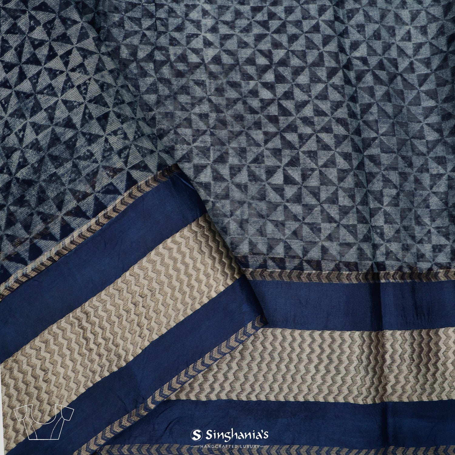 Beau Blue Printed Maheshwari Saree With Abstract Pattern