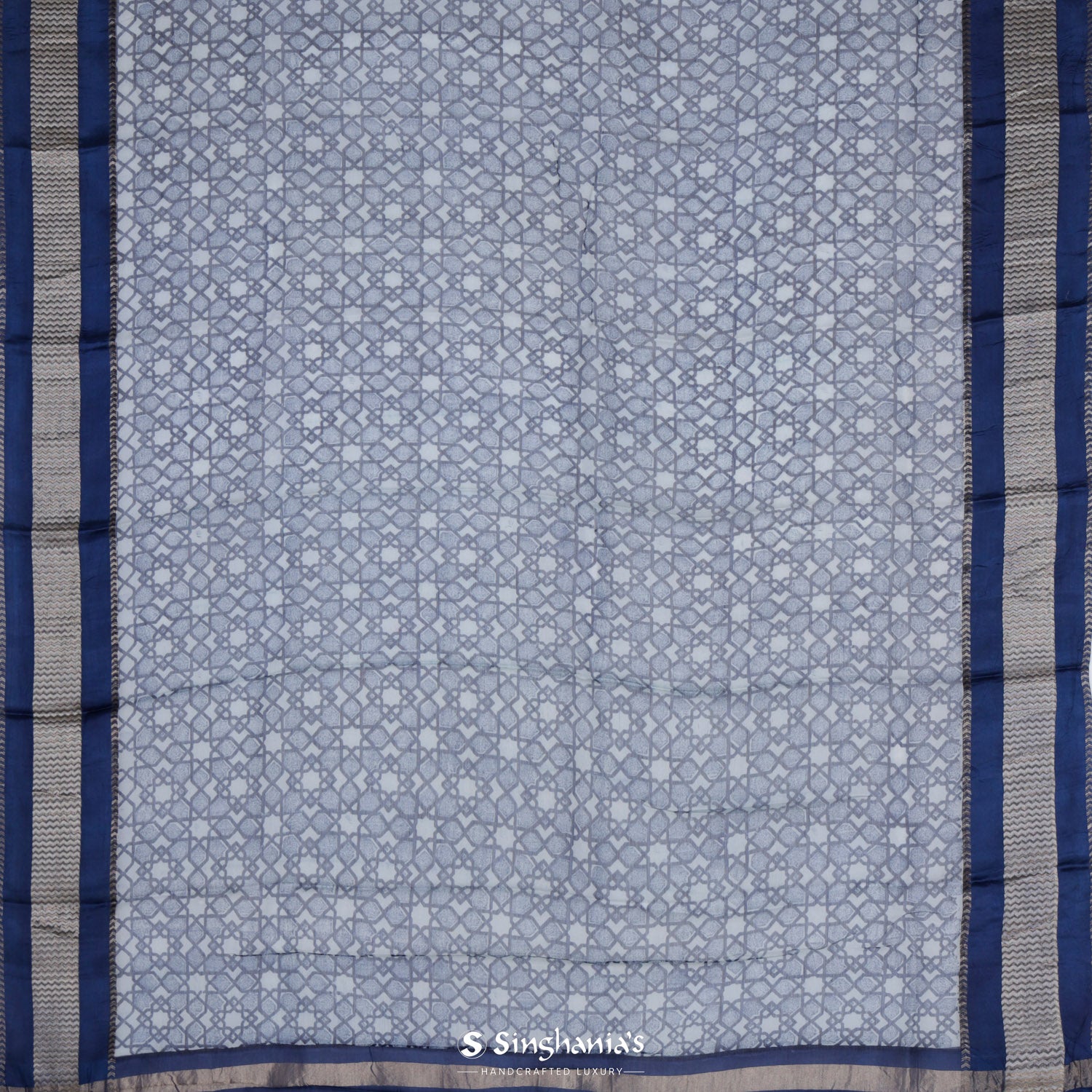 Beau Blue Printed Maheshwari Saree With Abstract Pattern