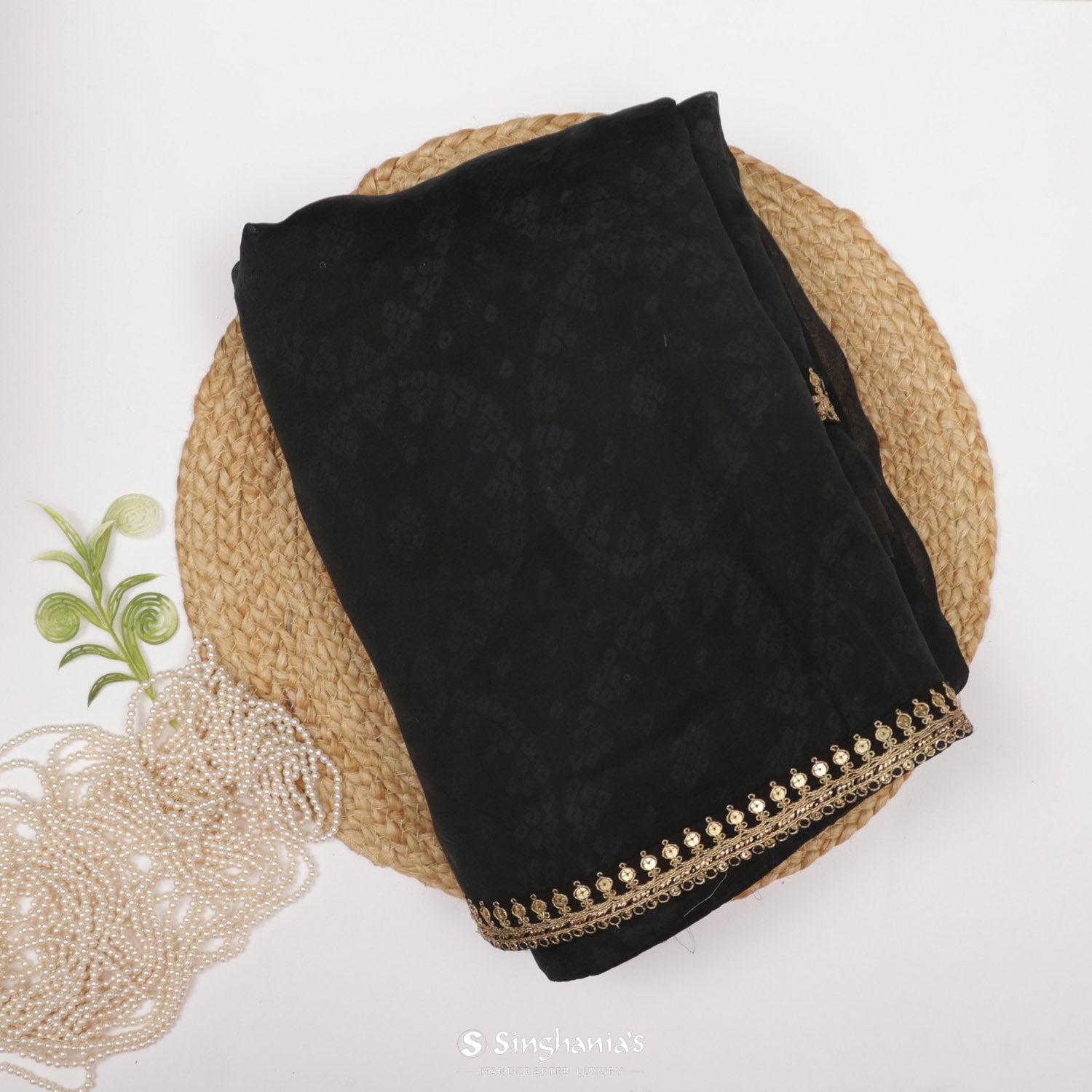 Black Organza Saree With Printed Matka Silk Saree With Bandhani Pattern