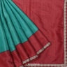 Fluorescent Blue Tussar Silk Saree With Contrast Red Border