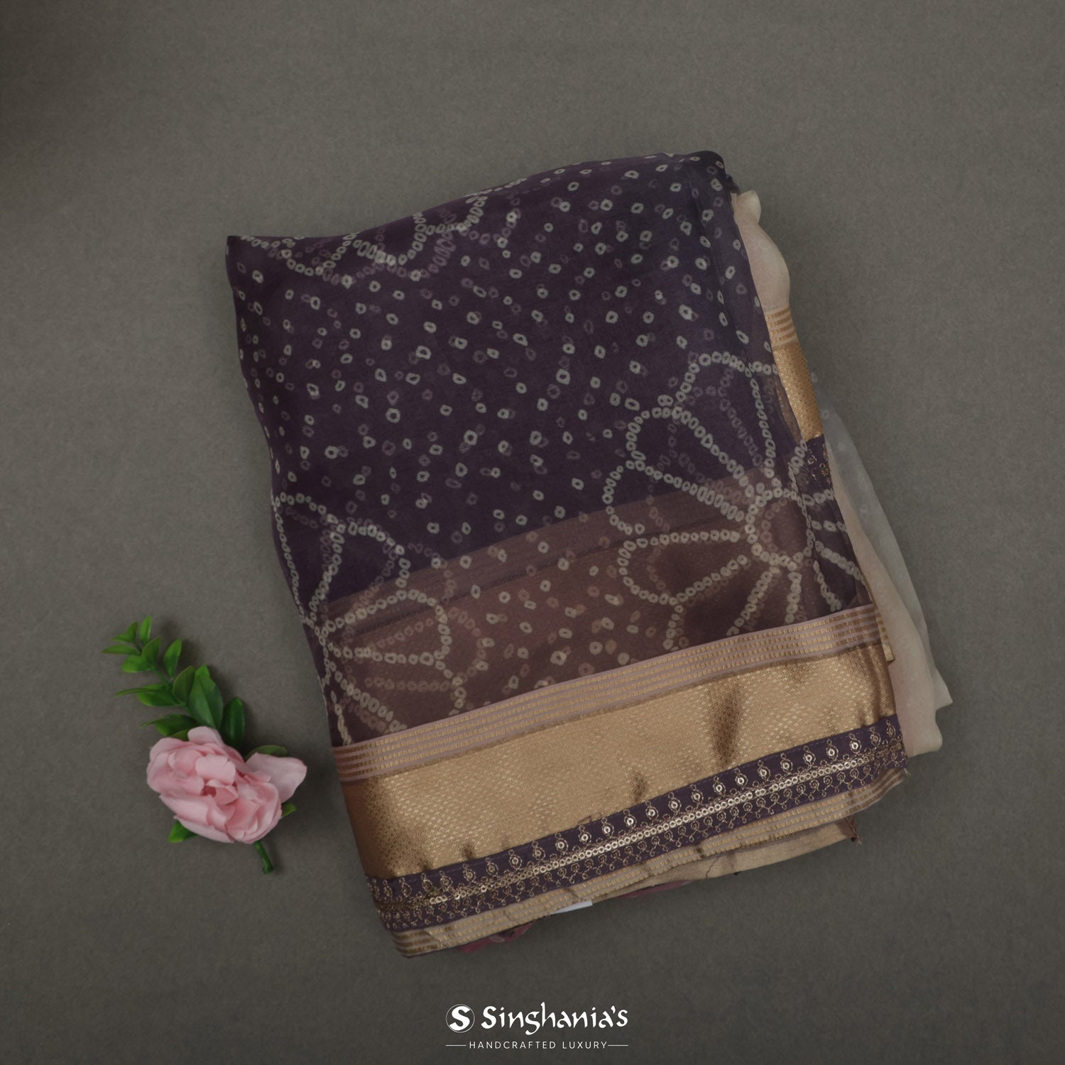 Insolent Purple Organza Saree With Bandhani Work