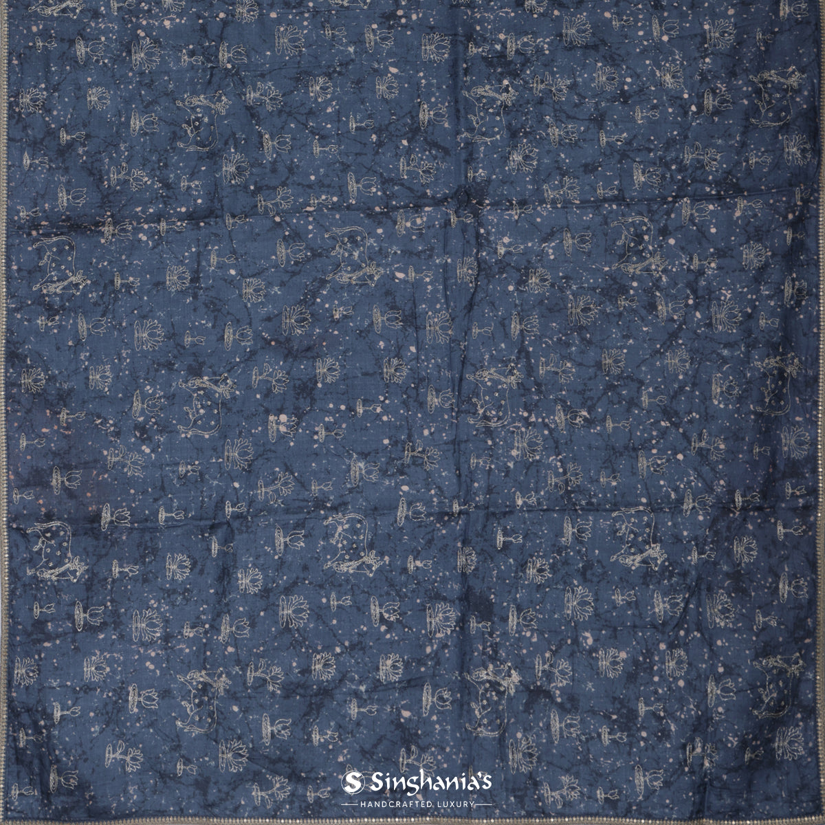 Spruce Blue Tussar Silk Saree With Zari Woven In Flora-Fauna Pattern