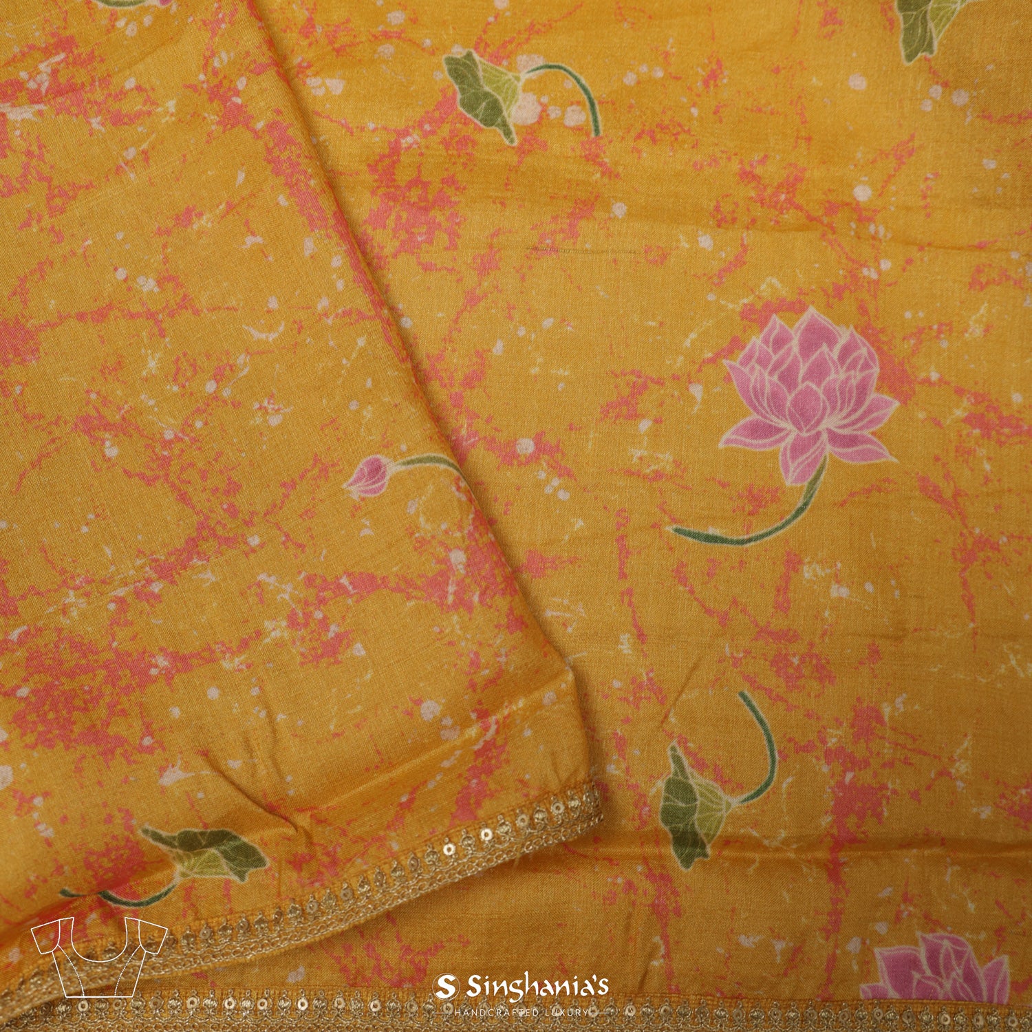 Goldenrod Yellow Printed Tussar Silk Saree With Abstract Pattern