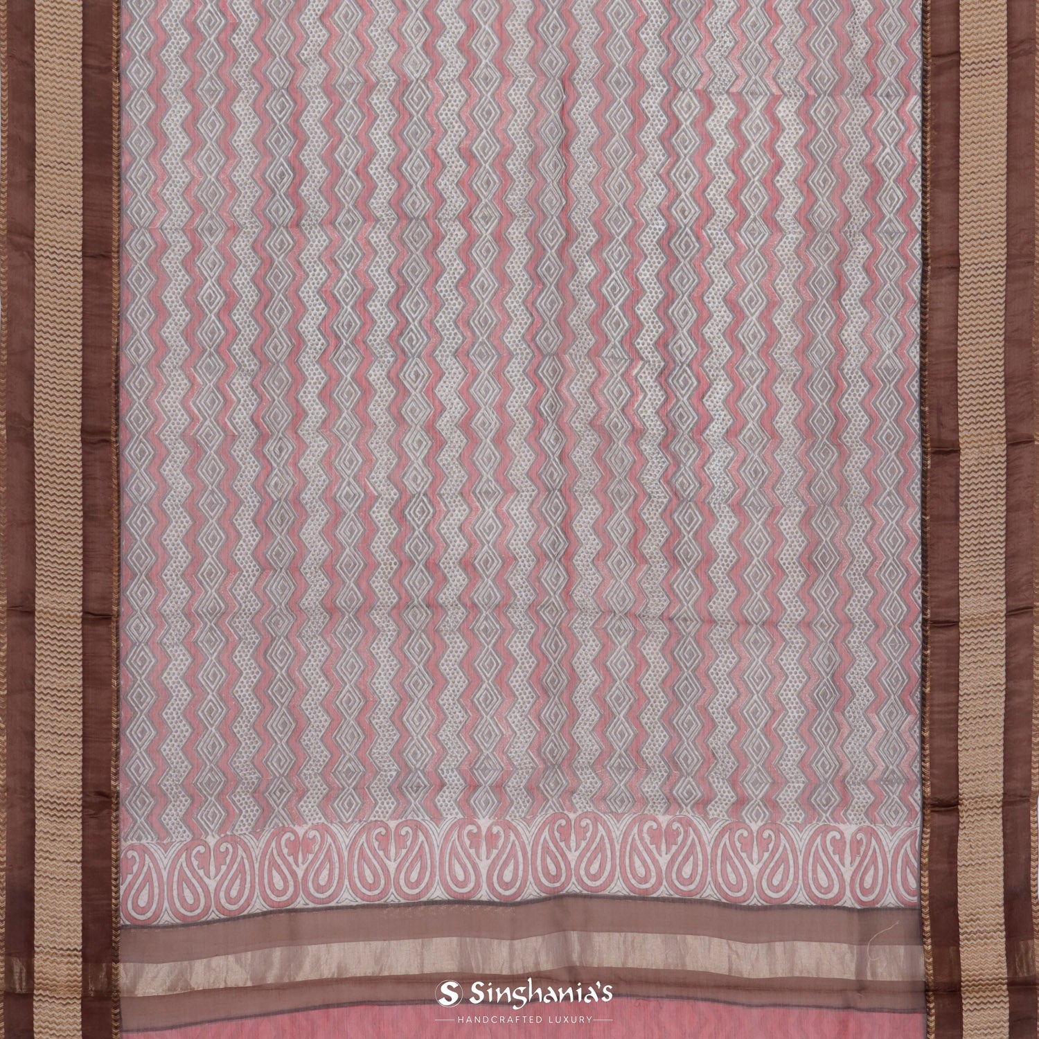 Autumn Cream Printed Maheshwari Saree With Abstract Pattern
