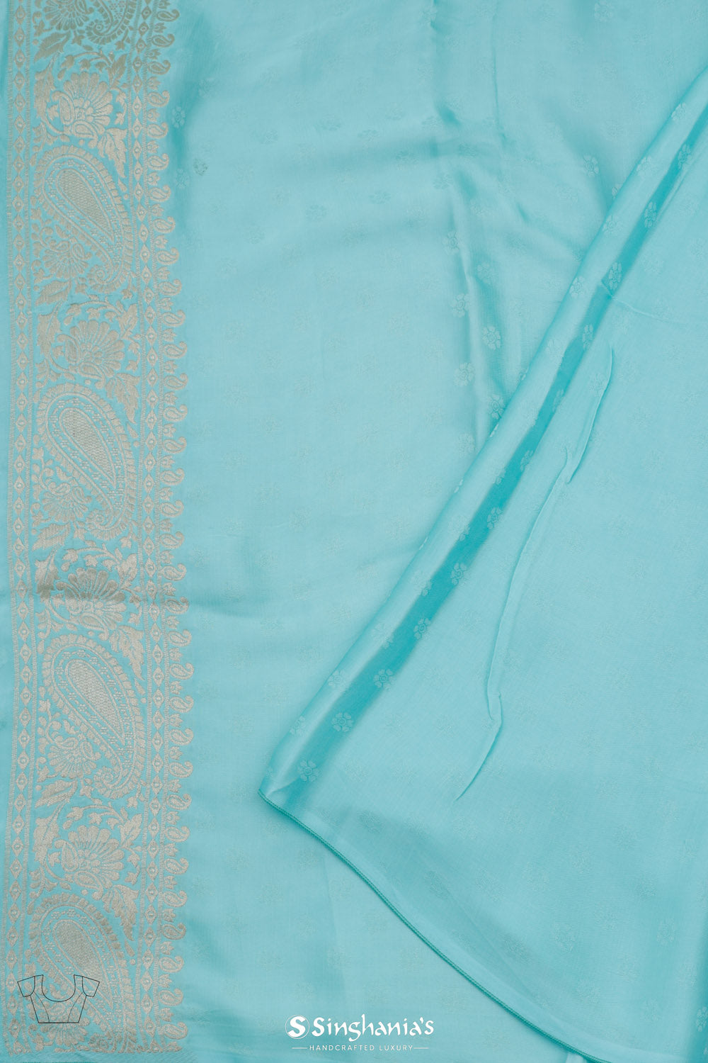 Electric Blue Banarasi Mashru Silk Saree With Floral Motifs