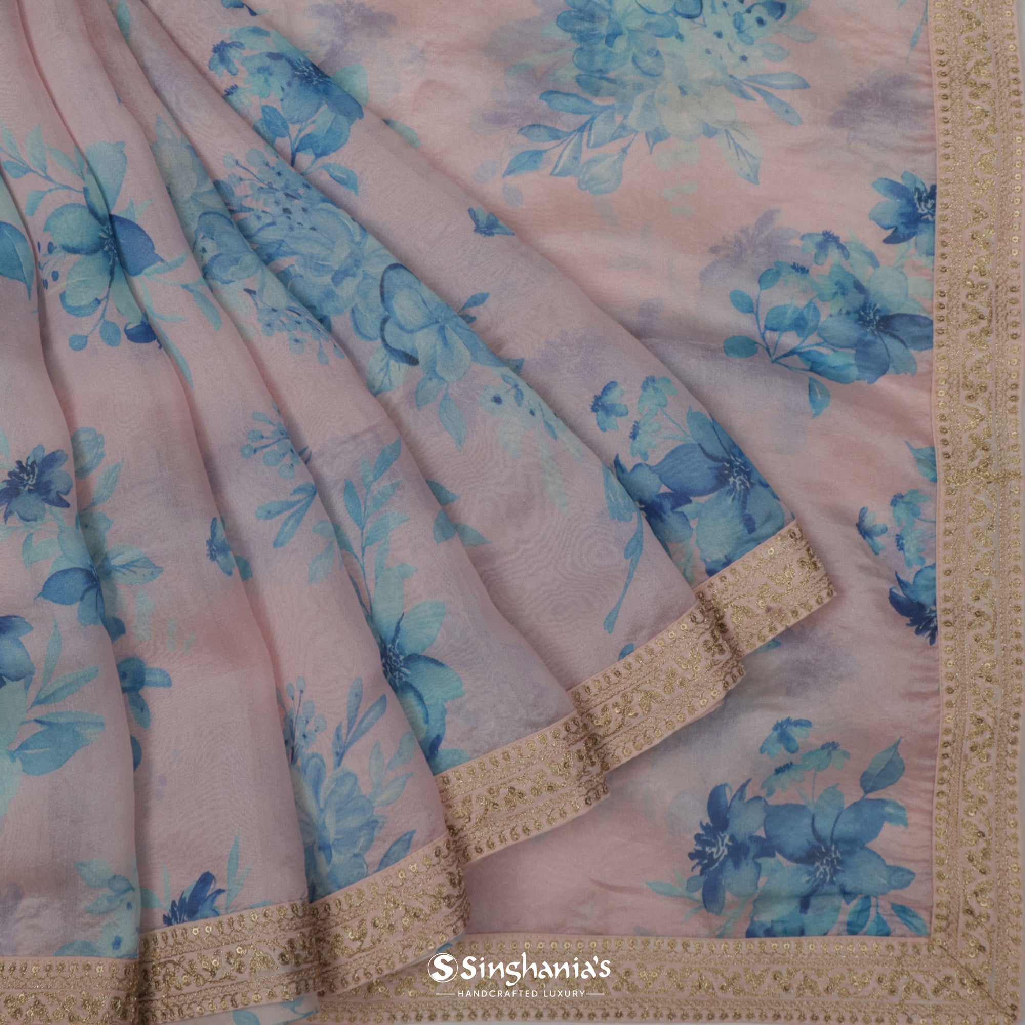 Pale Purple Organza Saree With Floral Embroidery